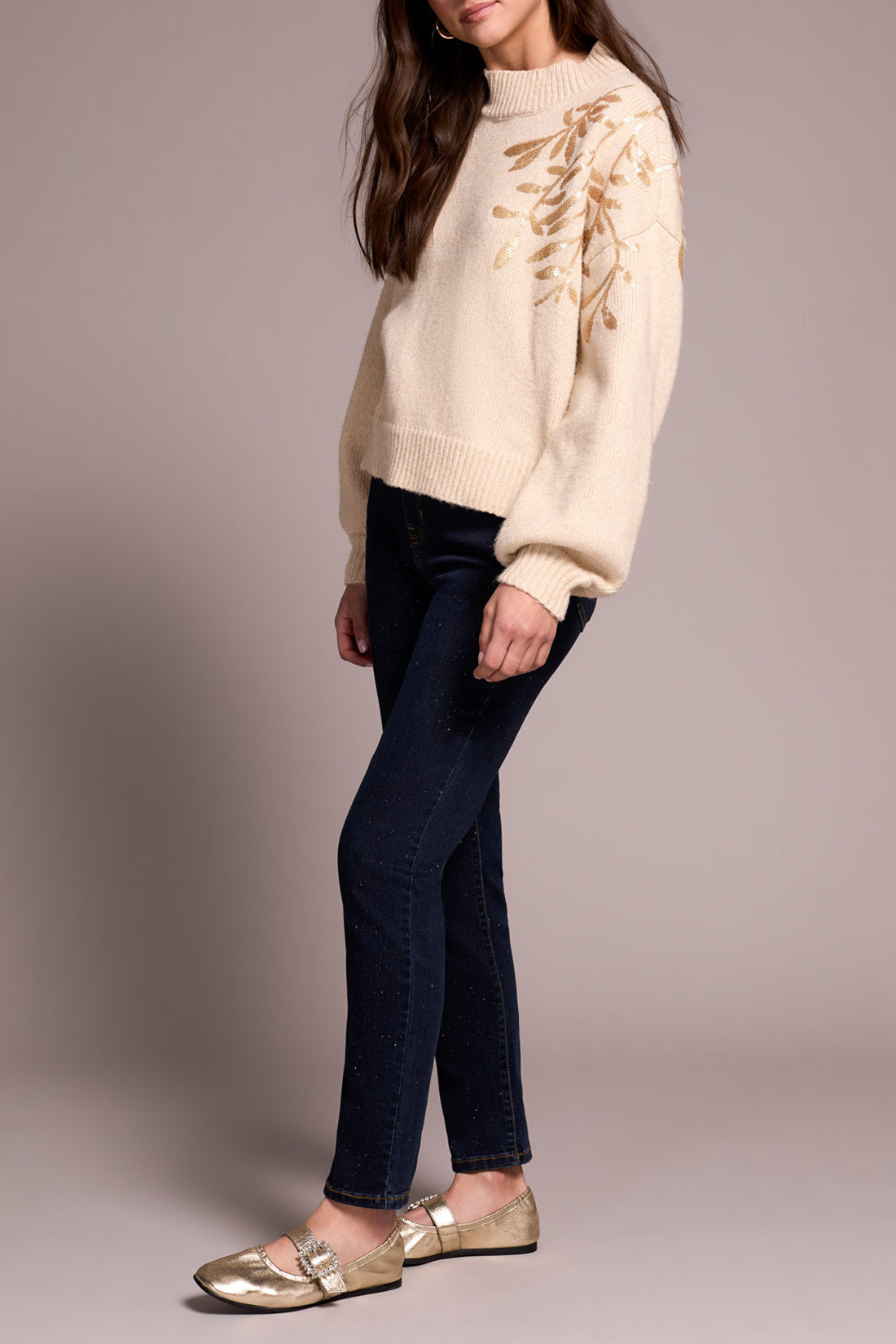 Long Sleeve Mock Neck Sweater with Sequin by Tribal