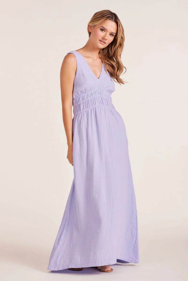 V-neck Smocked Sleeveless Dress by Bobi Los Angeles