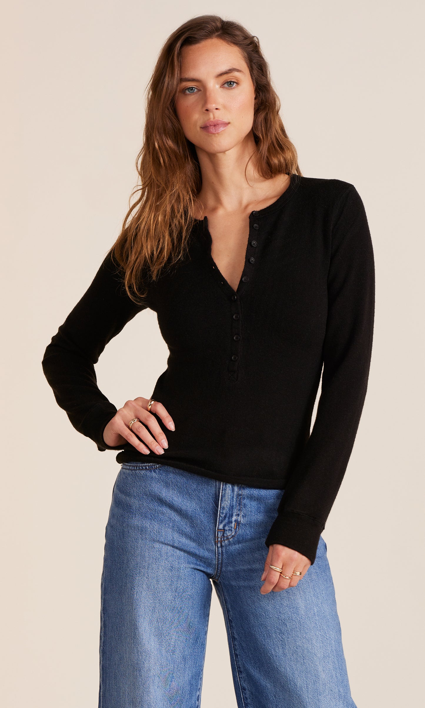 Long Sleeve Slim Button Placket Tee by Bobi