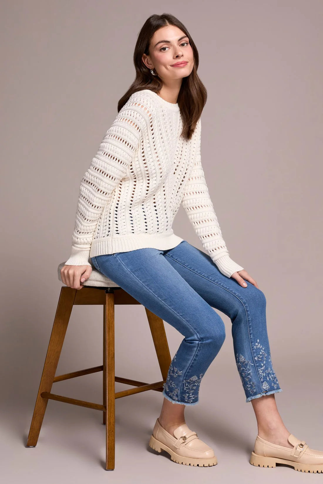 Crew Neck Sweater With Special Wash by Tribal