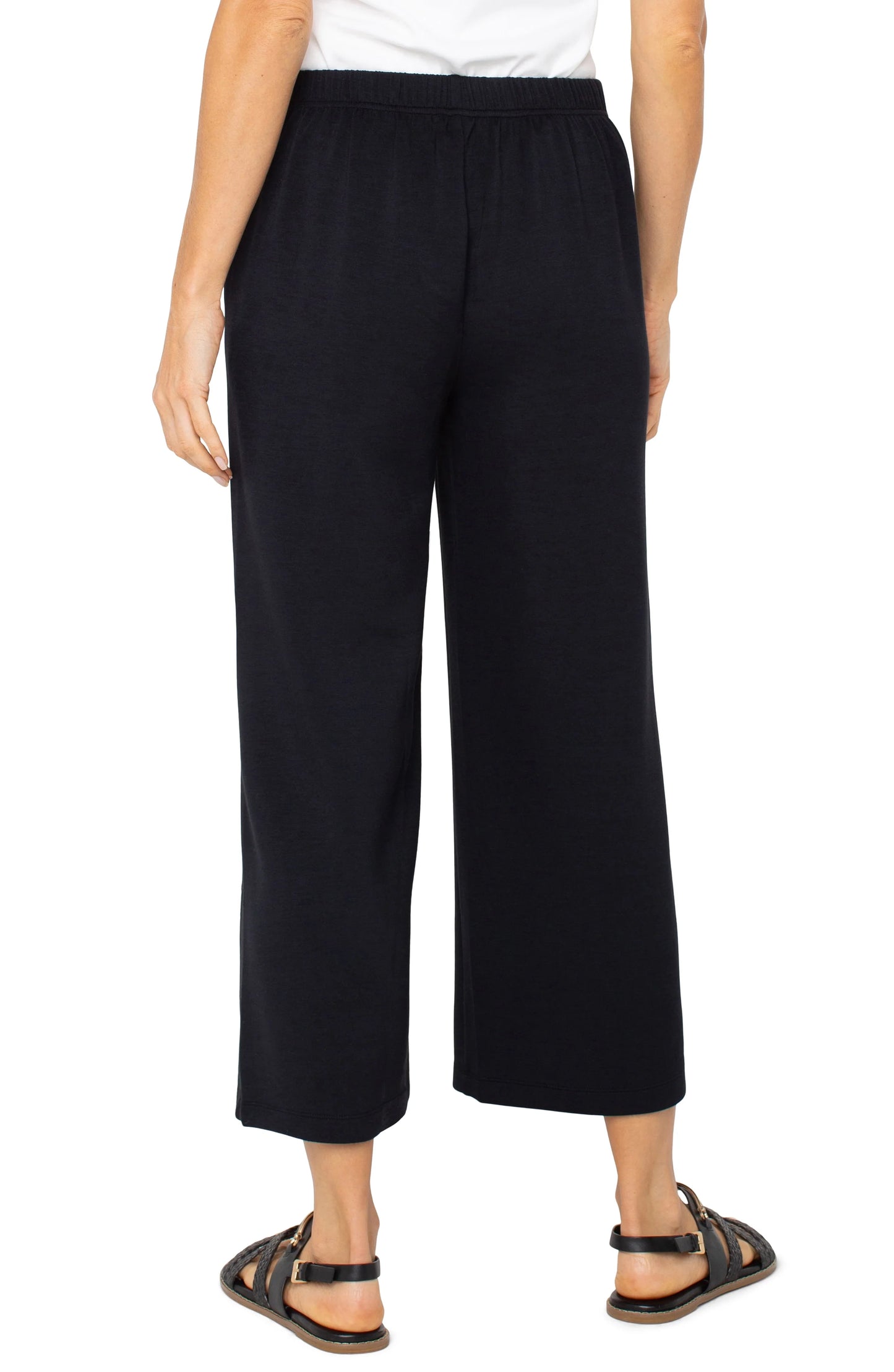 Pull-on Wide Leg Crop in Black by Liverpool