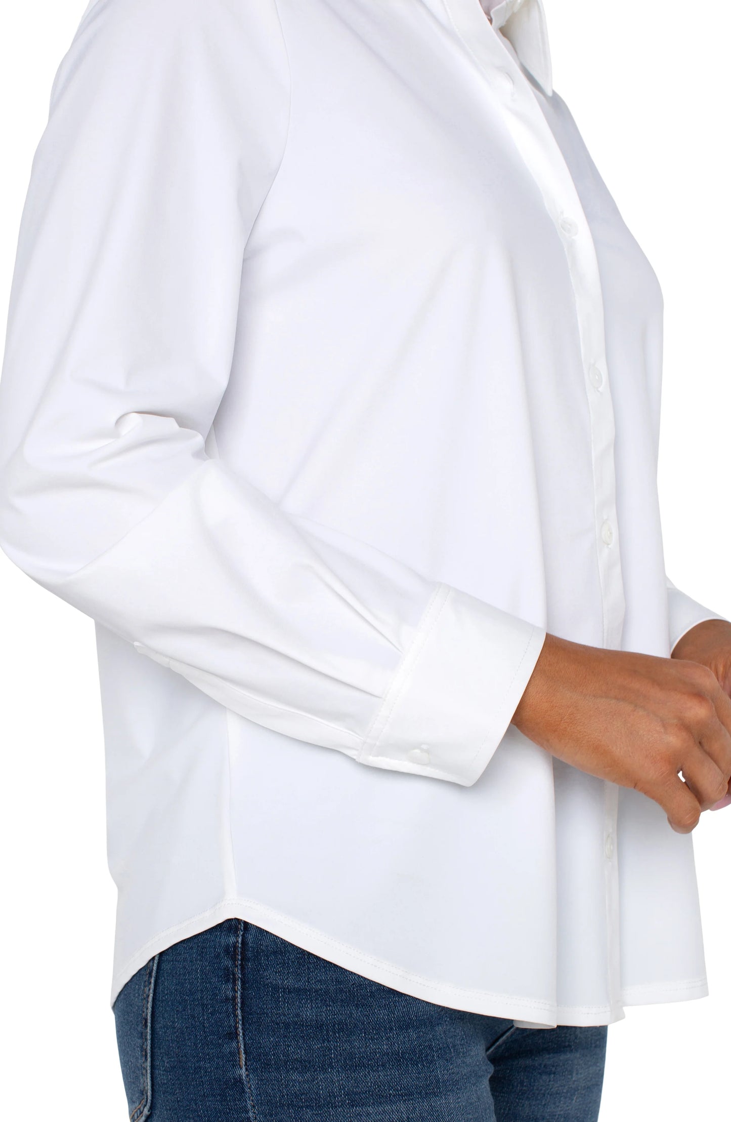 Long Sleeve Button Front Knit Shirt by Liverpool