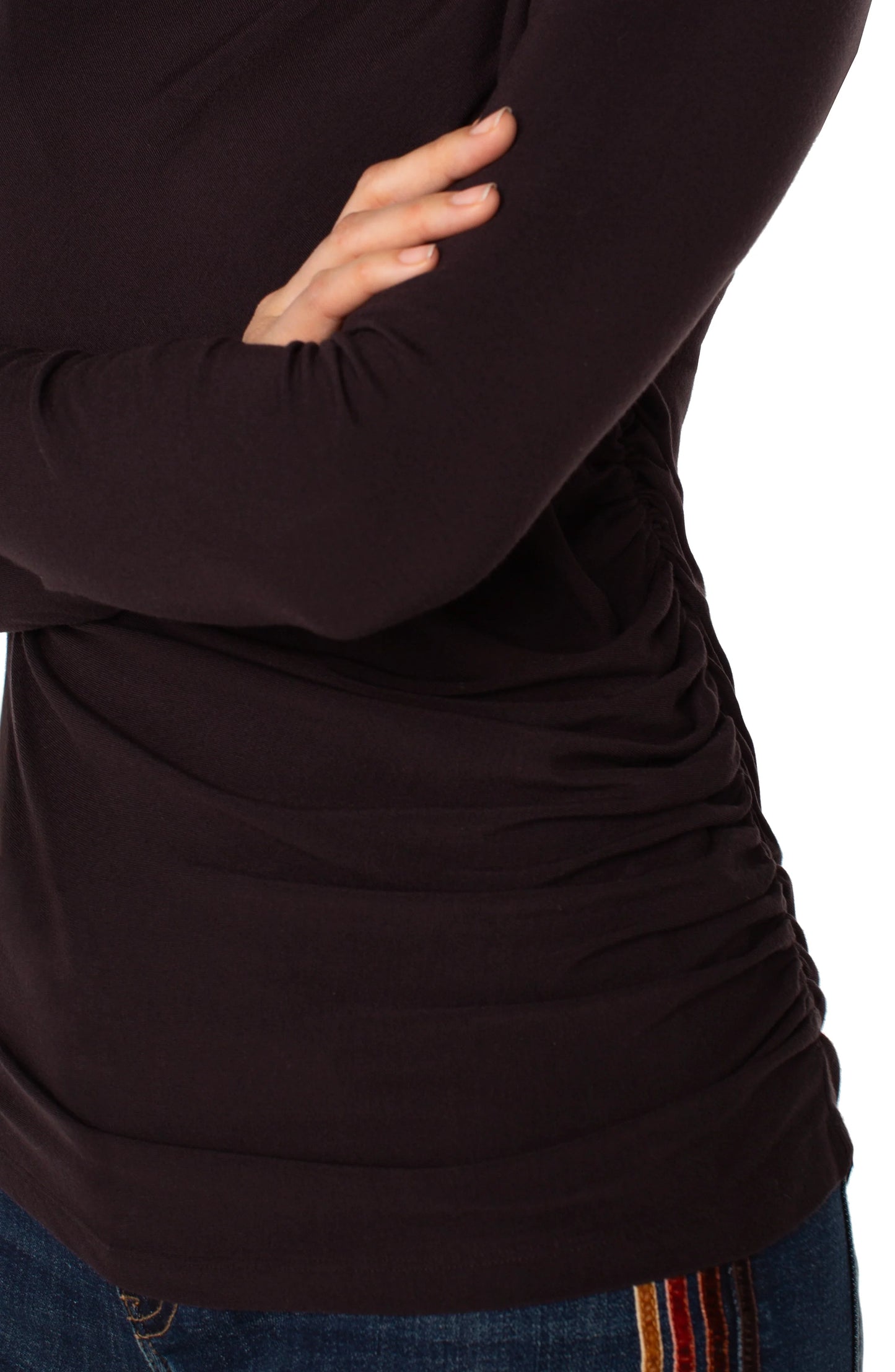 Long Sleeve Mock Neck With Shirring by Liverpool