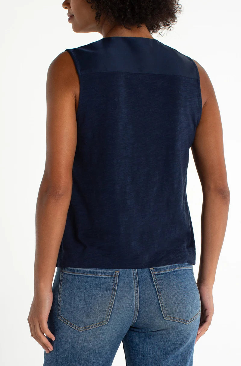 Sleeveless V-Neck Woven-to-Knit Top by Liverpool