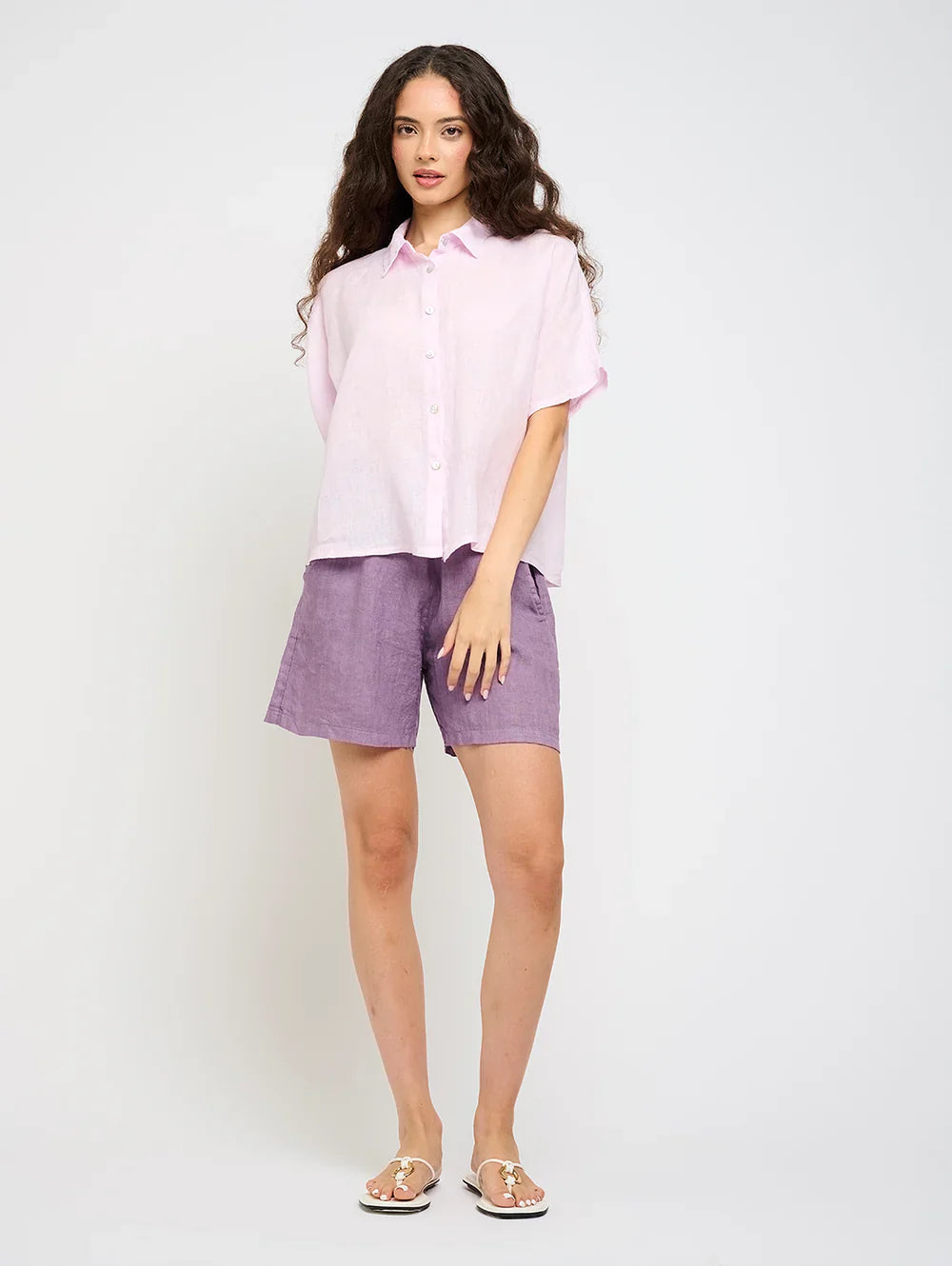 Short Sleeve Linen Blouse in Black by Pistache