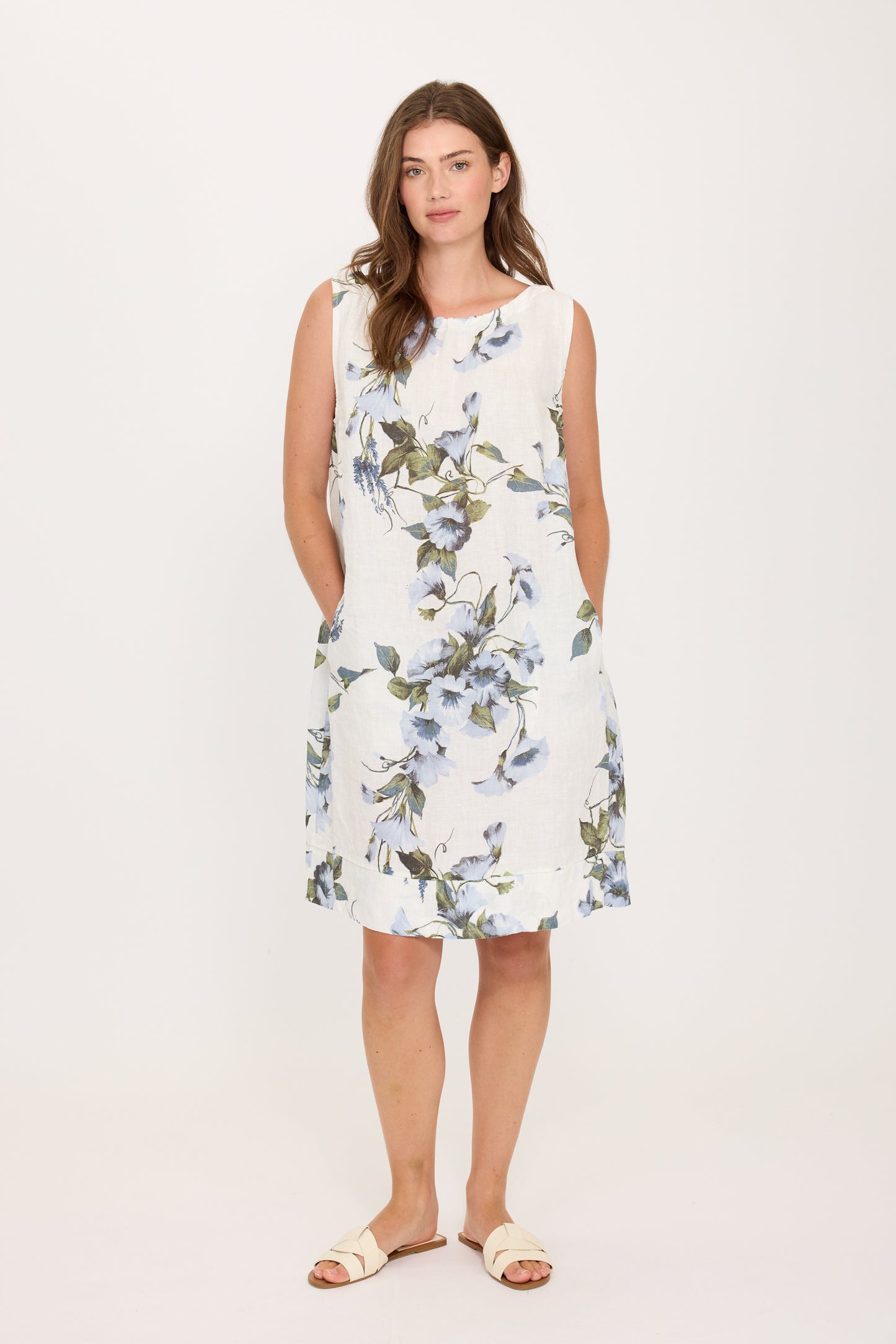 Sleeveless Linen Gathered Dress by Pistache