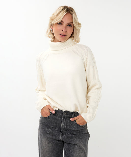 Sweater Raglan Col Cable Sleeve by Esqualo