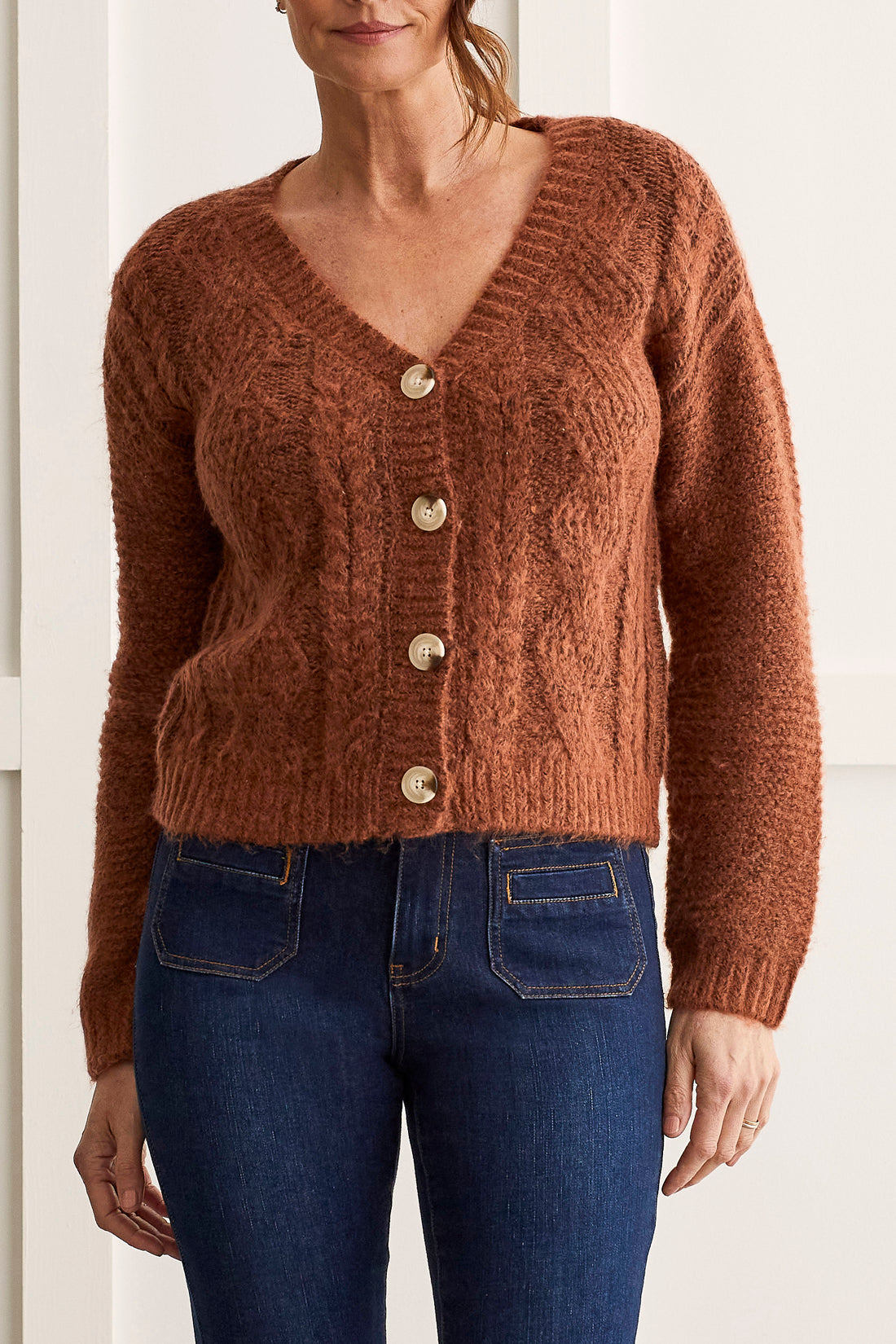 Sweater Cardigan with Faux Horn Buttons in Copper by Tribal