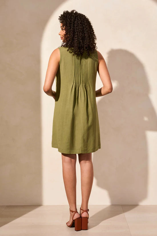 Sleeveless Dress with Pleats in Loden By Tribal