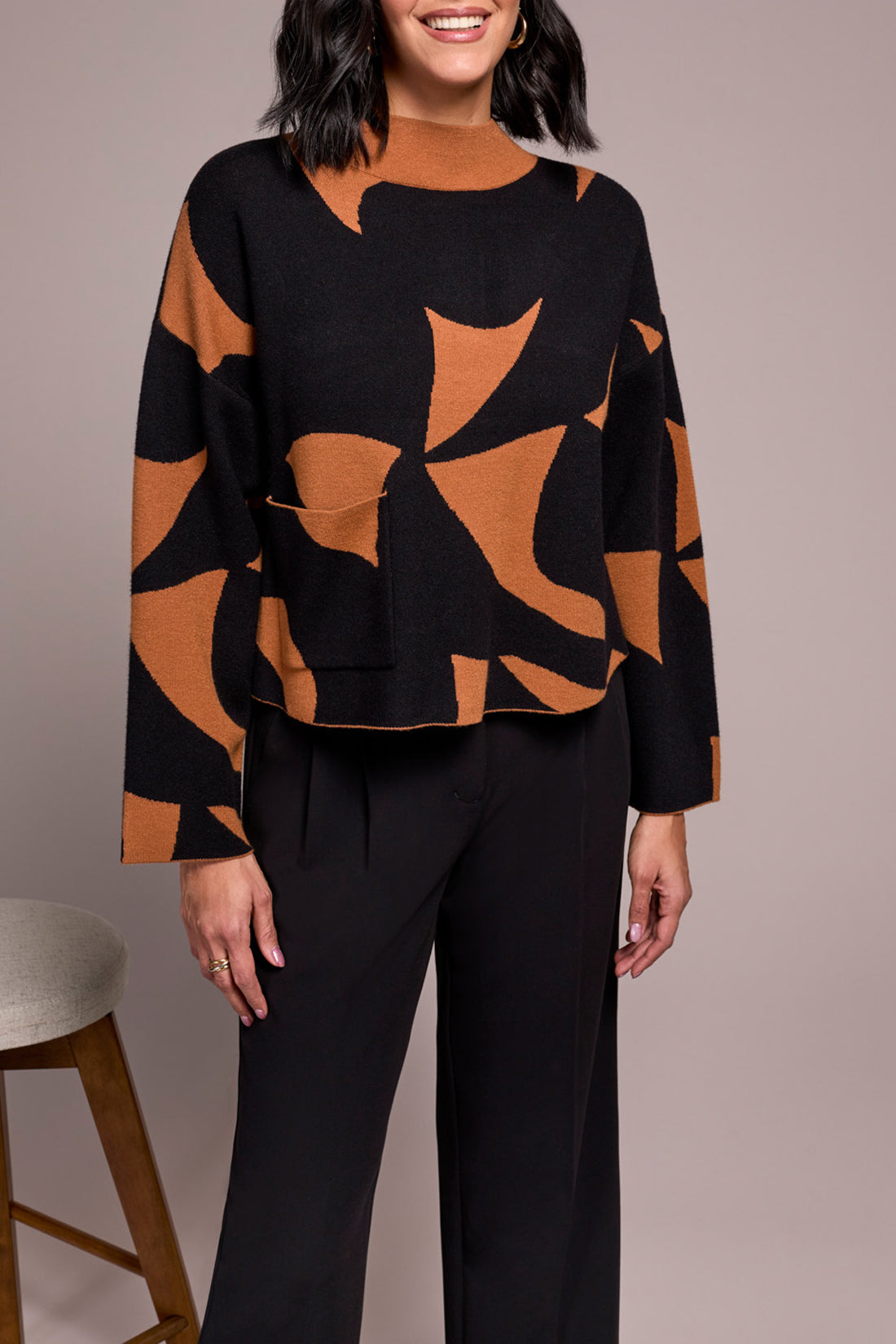 Long Sleeve Mock Sweater with Pocket by Tribal