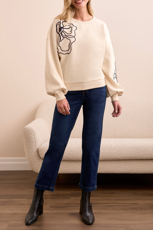 Long Sleeve Crew Neck Top with Embrodery by Tribal