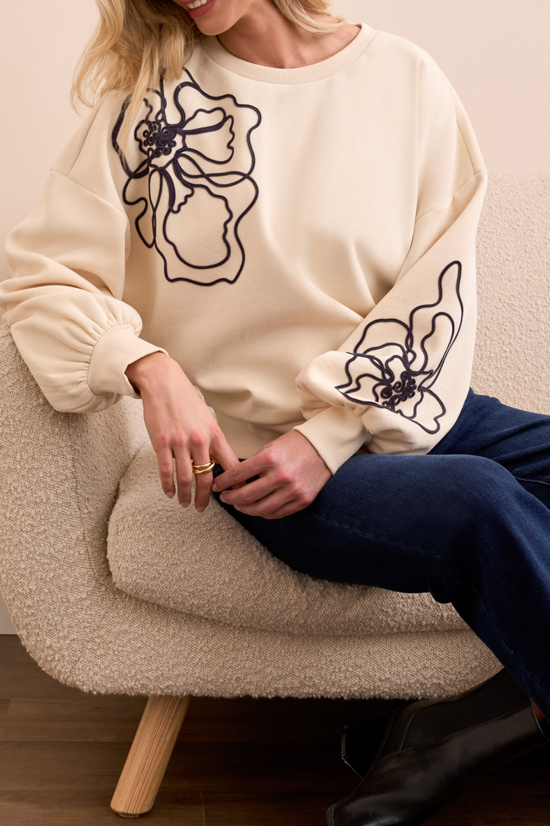 Long Sleeve Crew Neck Top with Embrodery by Tribal