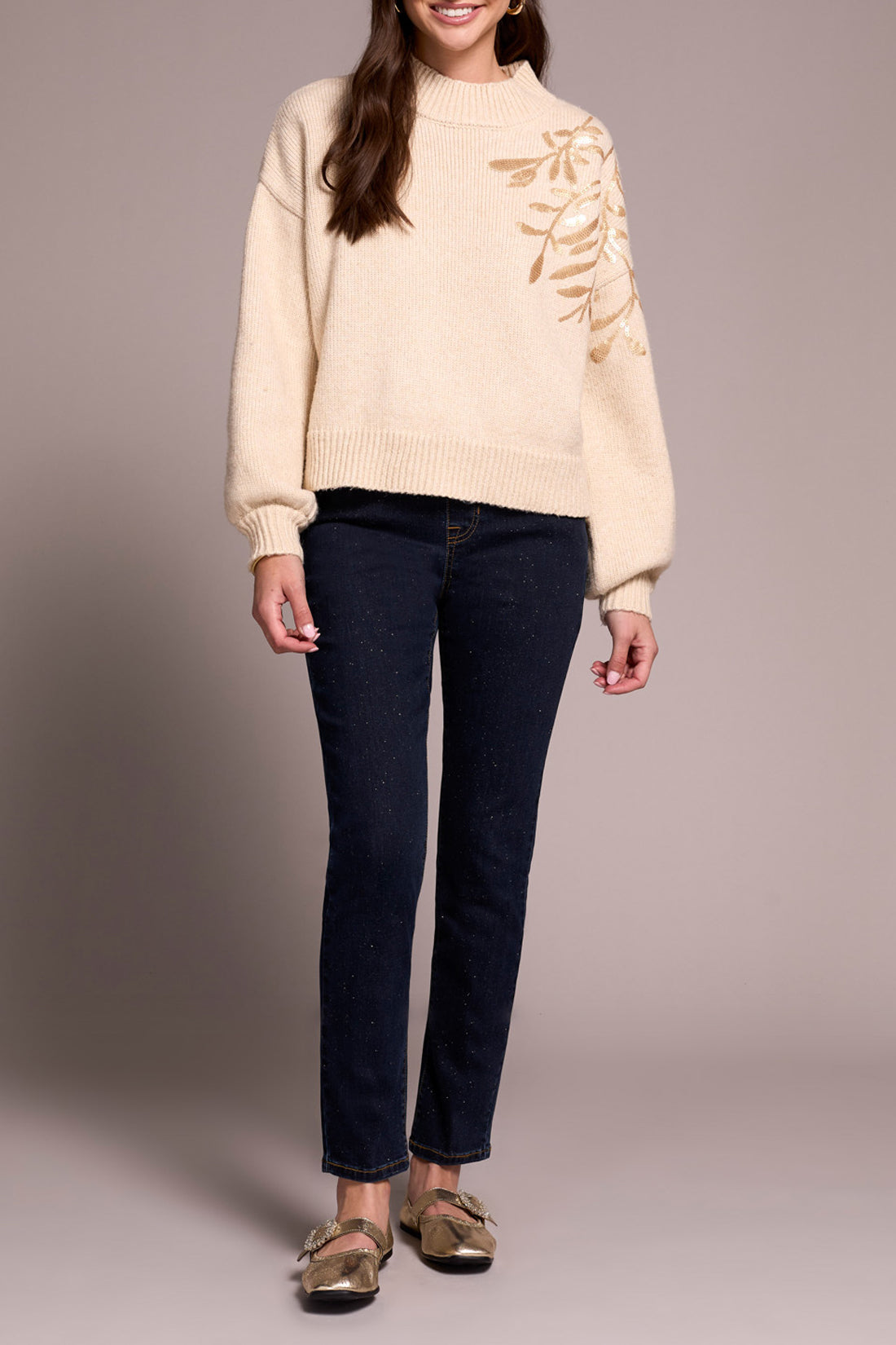 Long Sleeve Mock Neck Sweater with Sequin by Tribal