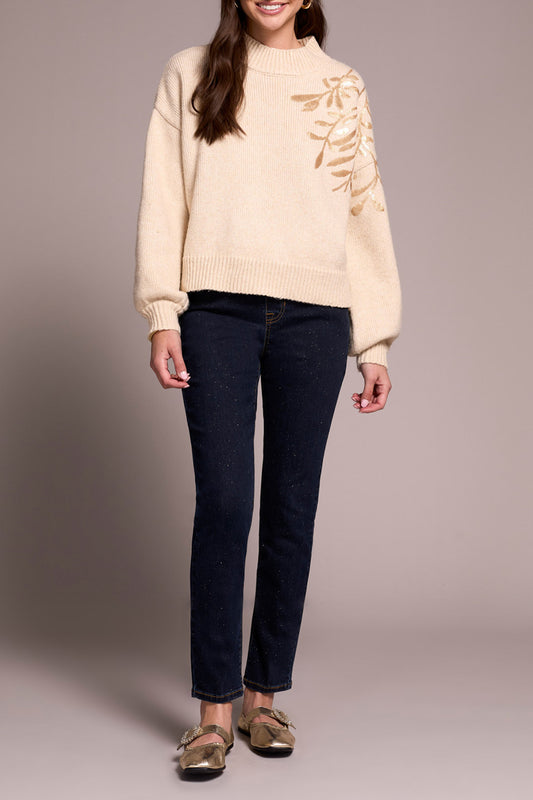 Long Sleeve Mock Neck Sweater with Sequin by Tribal