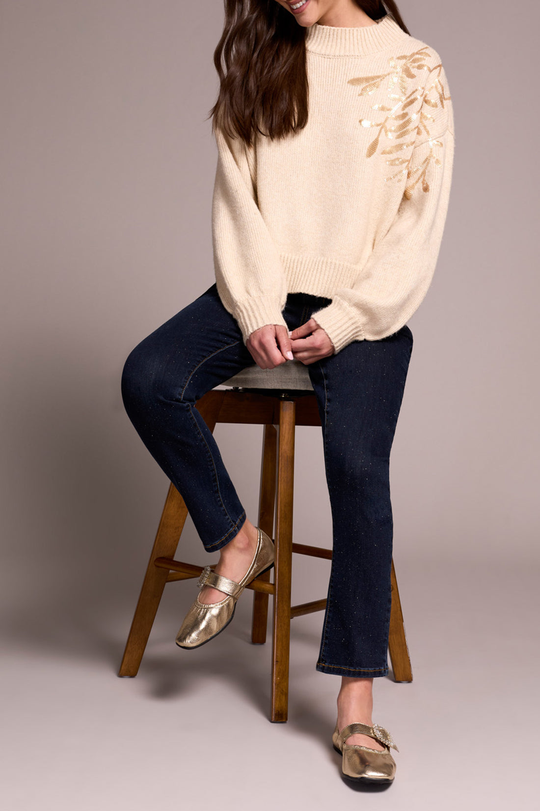 Long Sleeve Mock Neck Sweater with Sequin by Tribal