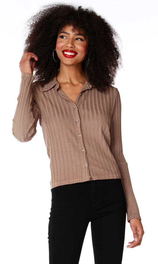 Collared Tee with Button Front in Hazelnut by Bobi Los Angeles