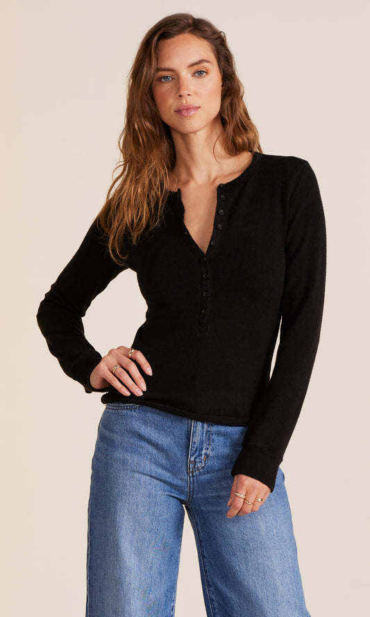 Long Sleeve Slim Button Placket Tee by Bobi