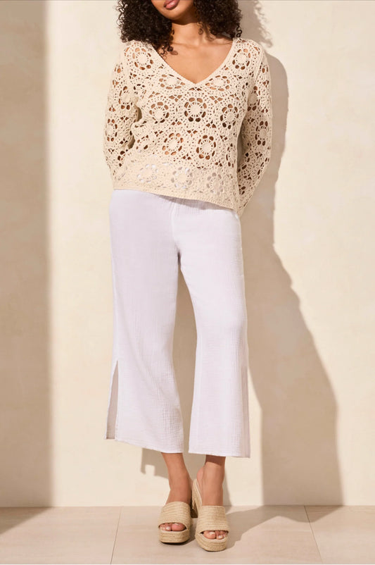Open Fancy Crochet V-neck Bell Sleeve Sweater by Tribal