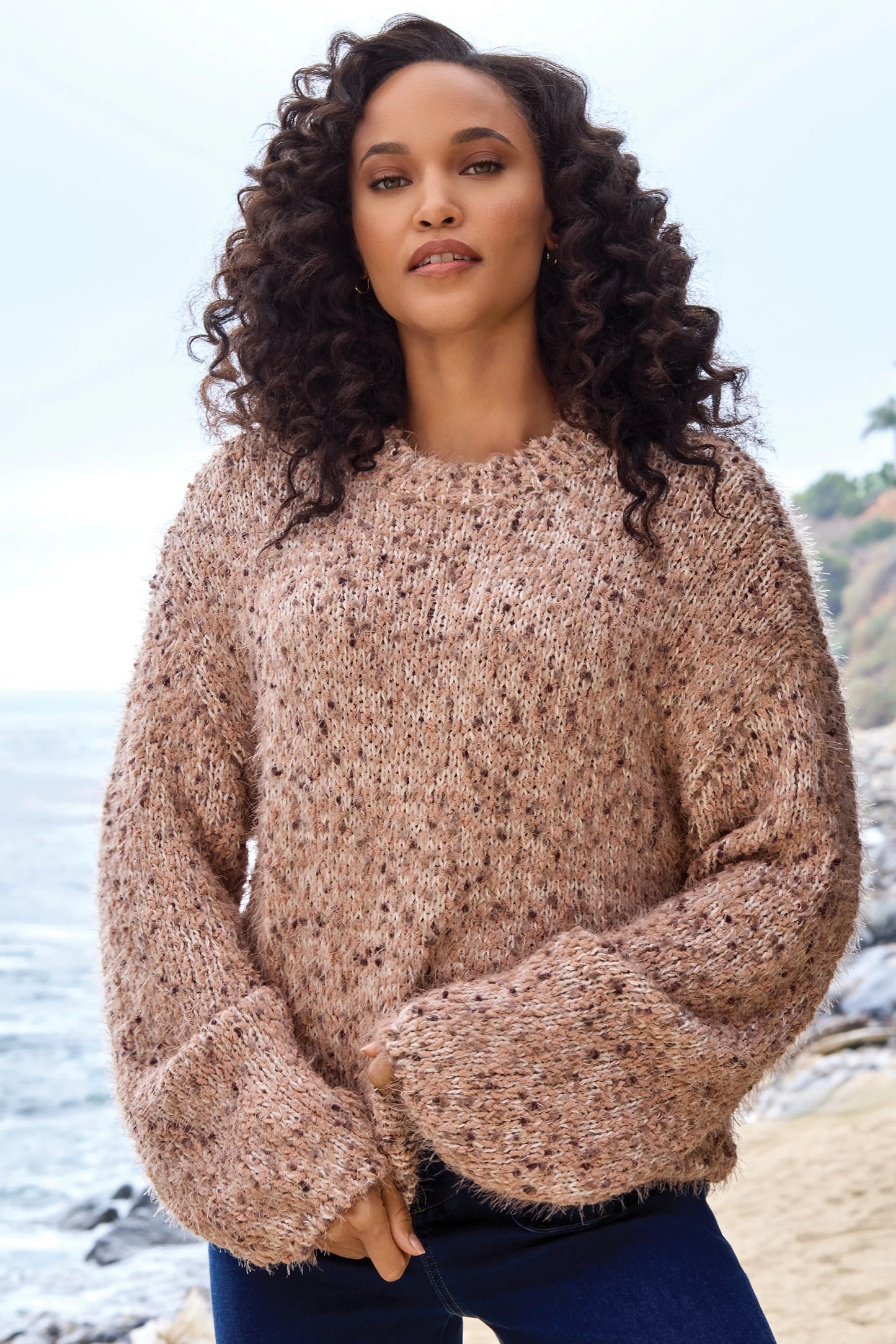 Crew Neck Puffy Sleeve Sweater by Tribal