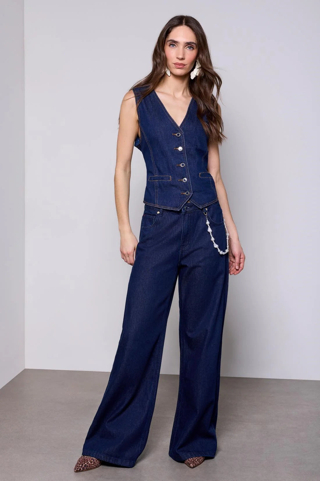 Audrey Pleated Drama Wide Leg Denim by Tribal