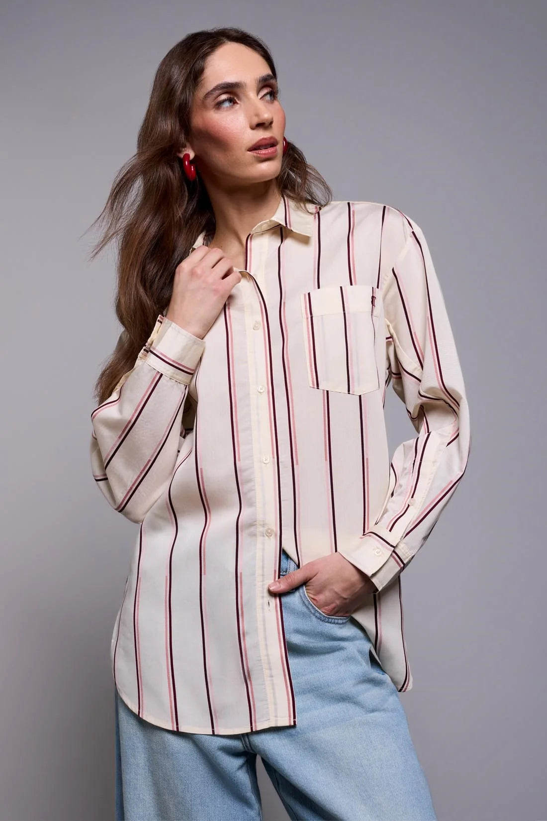 Oversized Shirt with Drop Shoulder Collar by Tribal