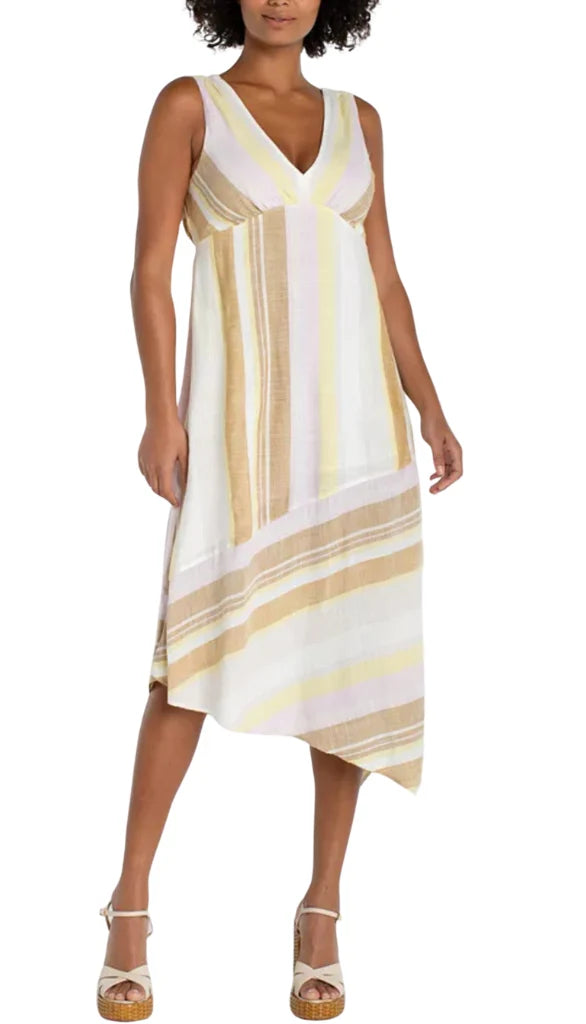 Sleeveless V-Neck Asymmetrical Handkerchief Hem Dress by Liverpool