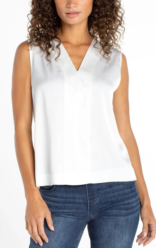 Sleeveless V-Neck Woven-to-Knit Top by Liverpool