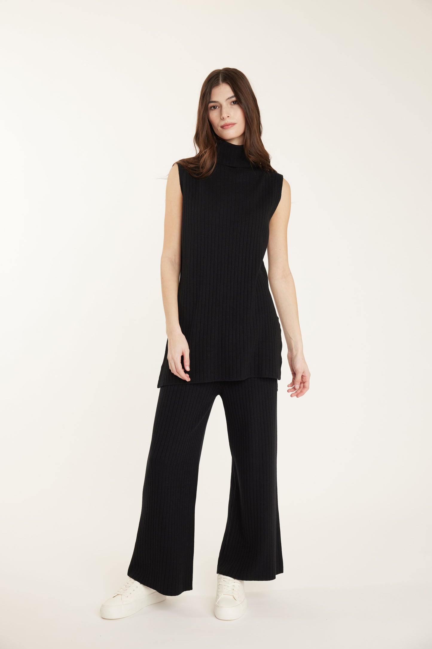 Sleeveless Ribbed Knit Turtle Neck w/ Split Sides by Pistache