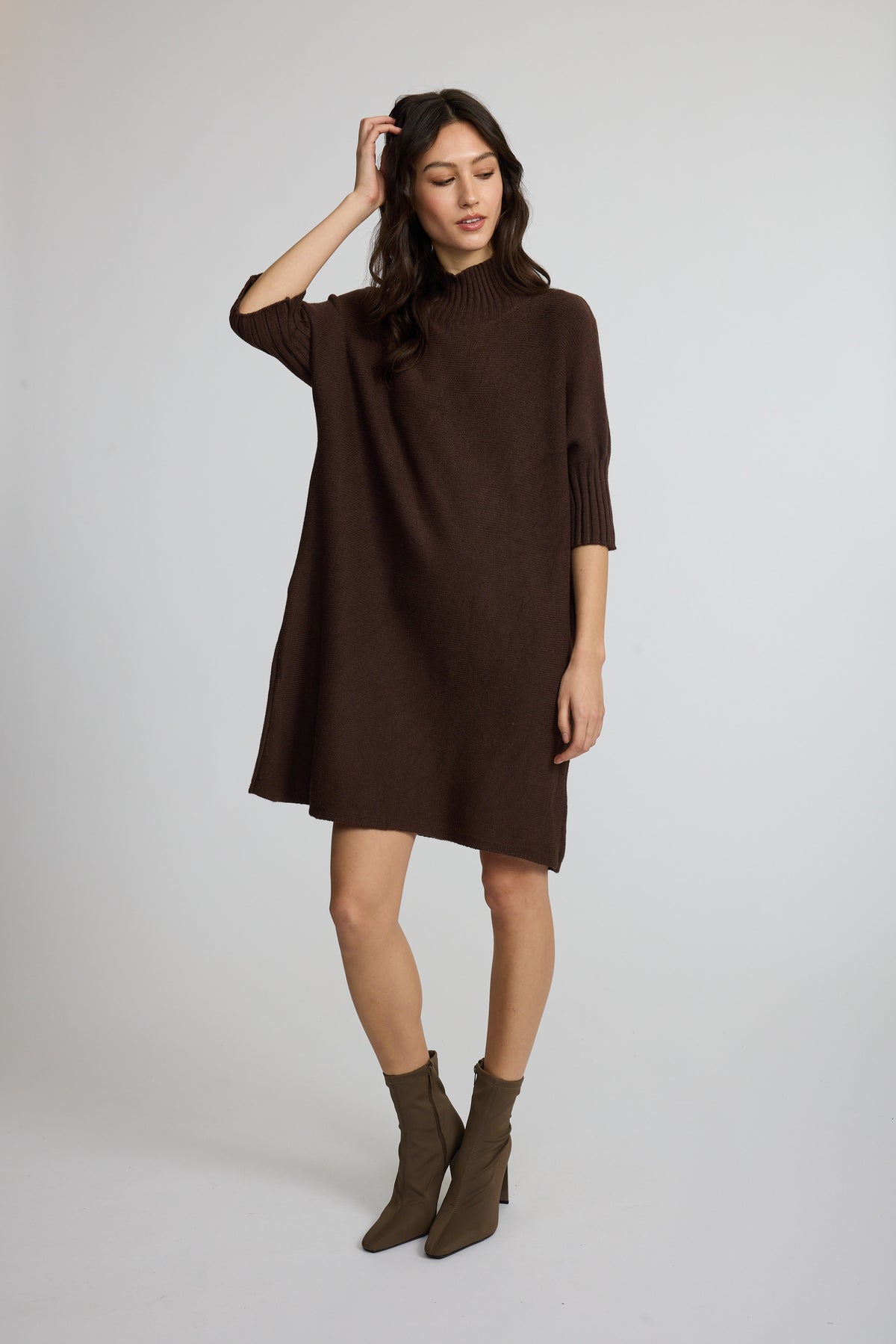 Rib Funnel Neck Fine Knit Dress by Pistache