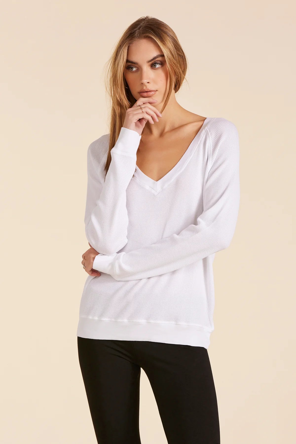 V-Neck Boyfriend Long Sleeve Top  by Bobi Los Angeles