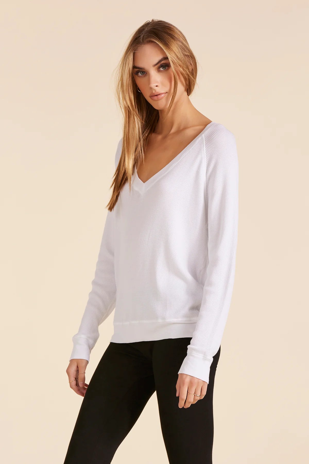 V-Neck Boyfriend Long Sleeve Top  by Bobi Los Angeles