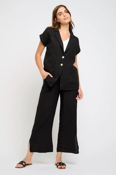 High Waisted Linen Pant in Black by Pistache