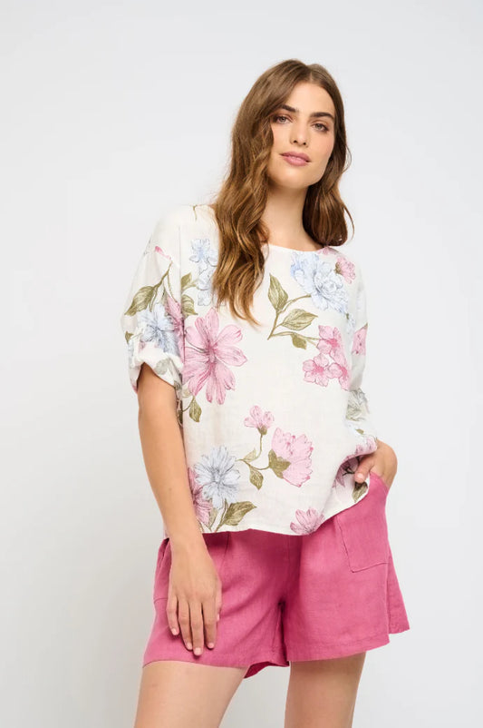 Pistache Rollup Linen Sleeve Top by Pistache