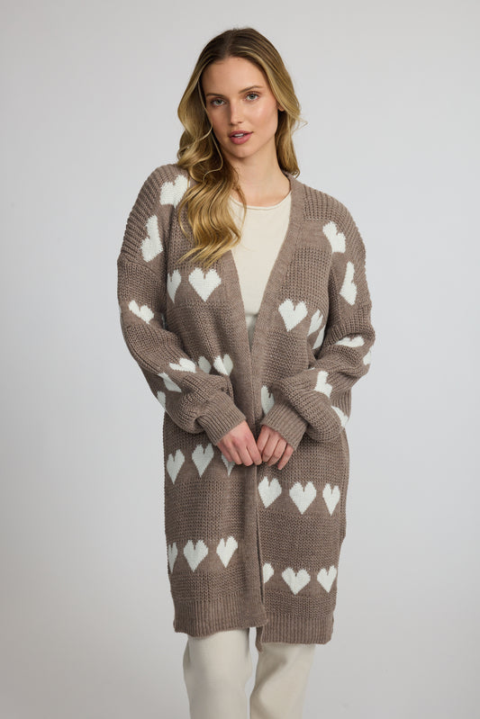 Heart Knitted Long Cardigan by Pistache