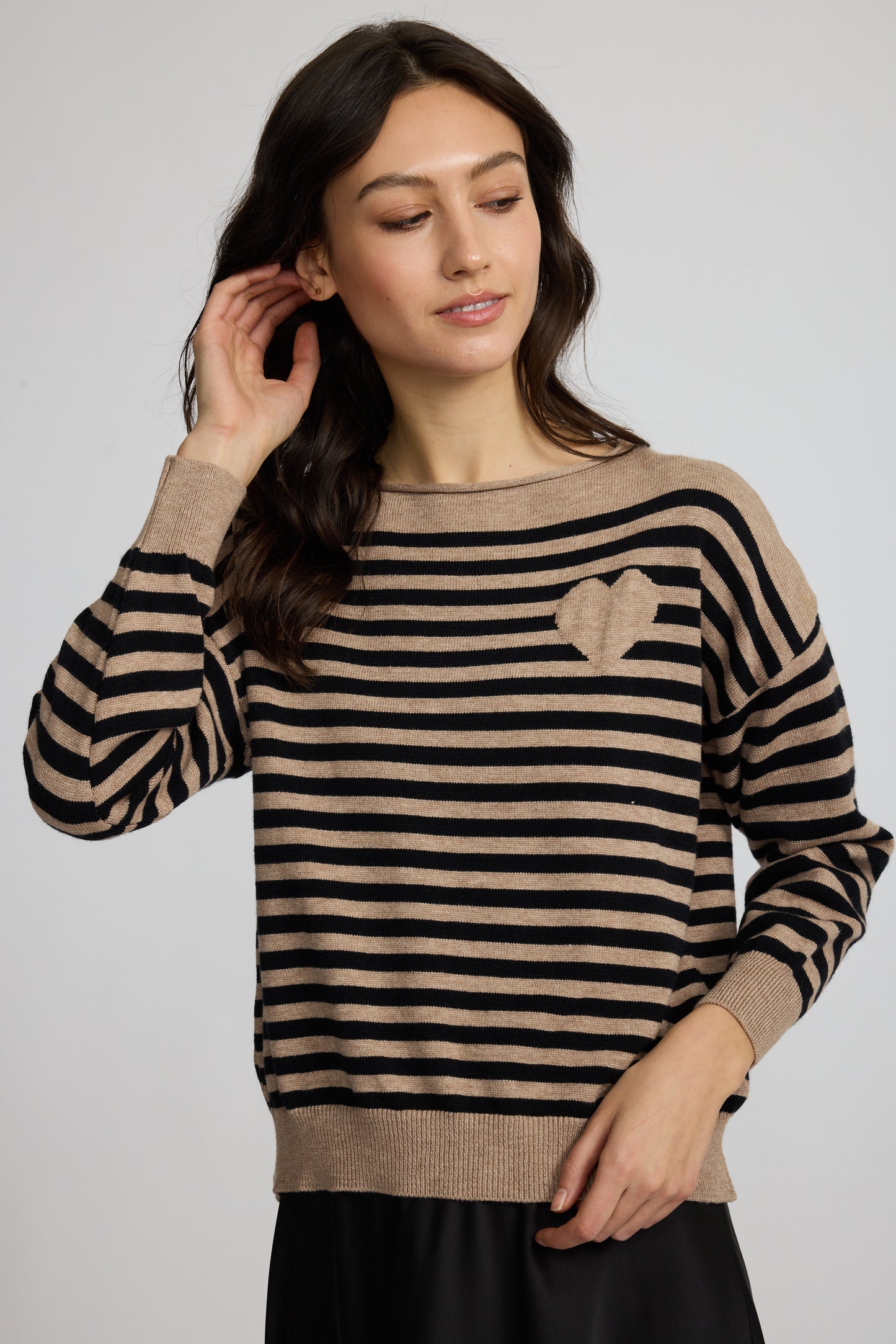 Striped Fine Knit Sweater with Heart by Pistache