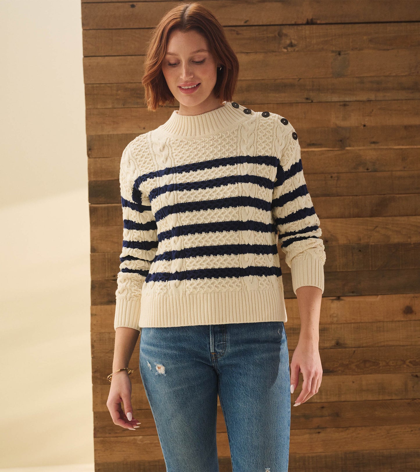 Button Neck Sweater - French Stripe by Hatley