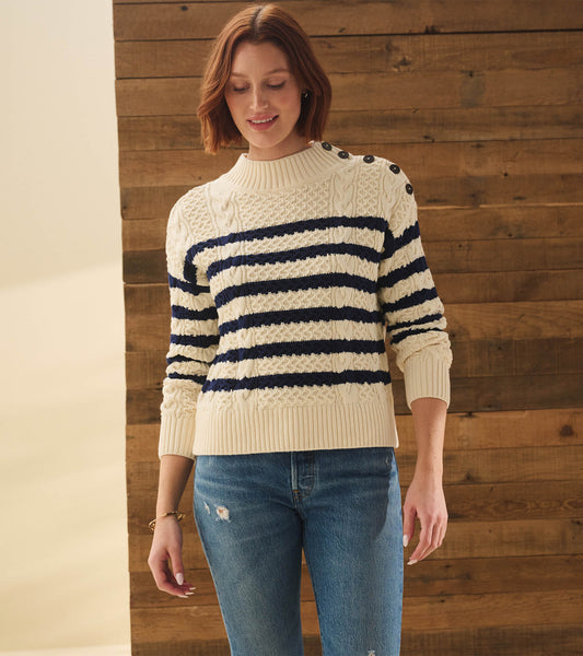 Button Neck Sweater - French Stripe by Hatley