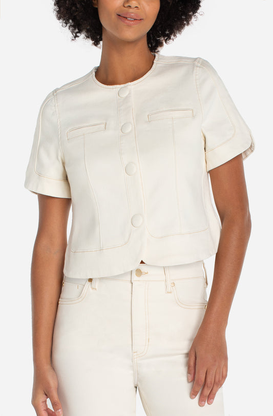 Collarless Short Sleeve Cropped Jacket by Liverpool