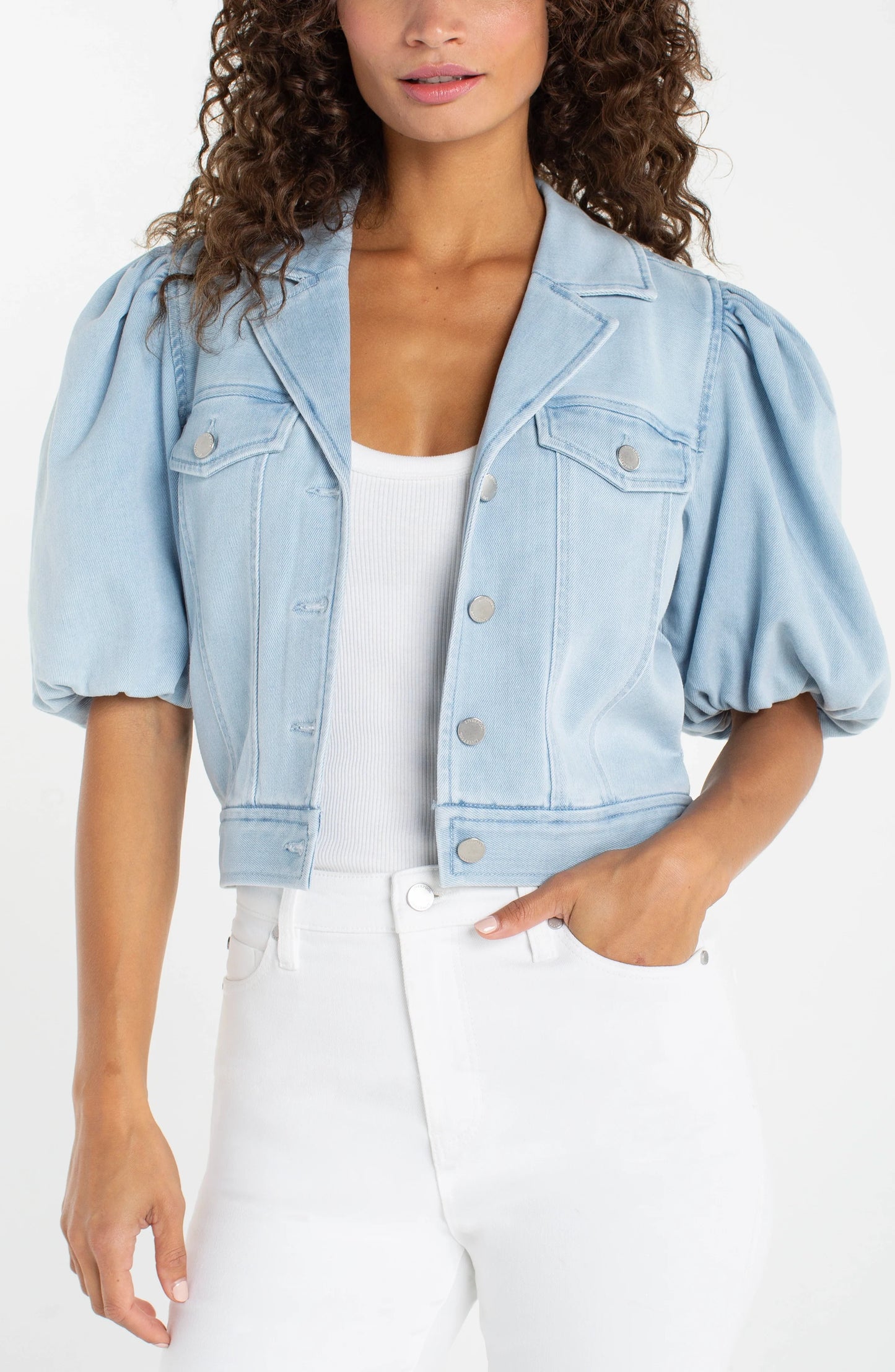 Puff Sleeve Cropped Trucker Jacket by Liverpool