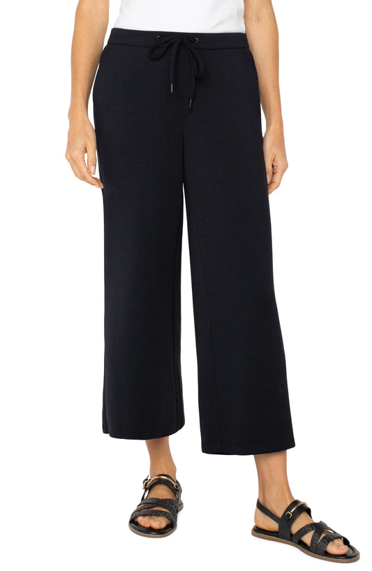 Pull-on Wide Leg Crop in Black by Liverpool
