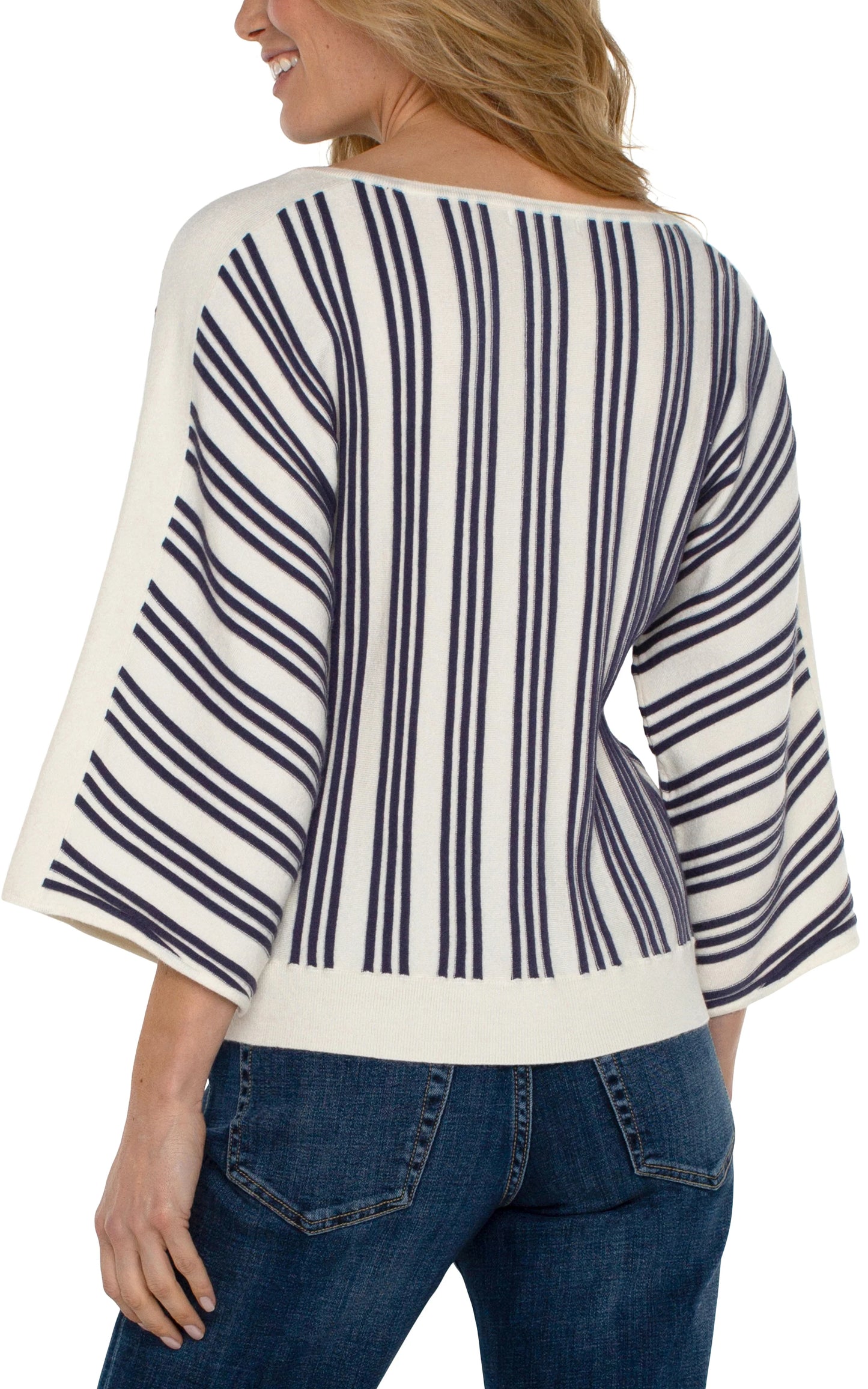 Dolman Sleeve Sweater in Cream Navy Stripe by Liverpool