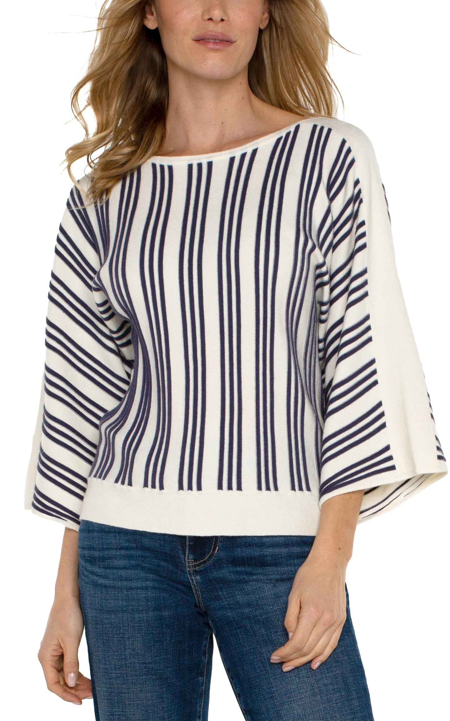 Dolman Sleeve Sweater in Cream Navy Stripe by Liverpool