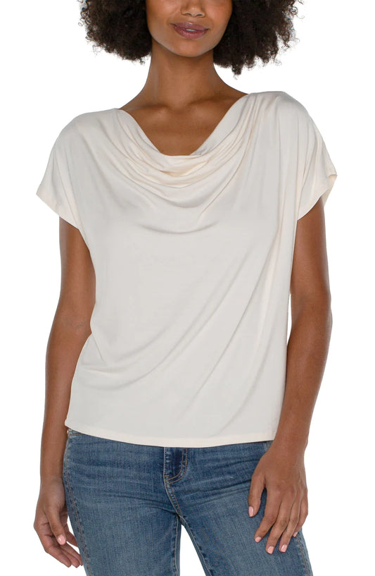 Short Sleeve Knit Top With Draped Cowl Neck by Liverpool