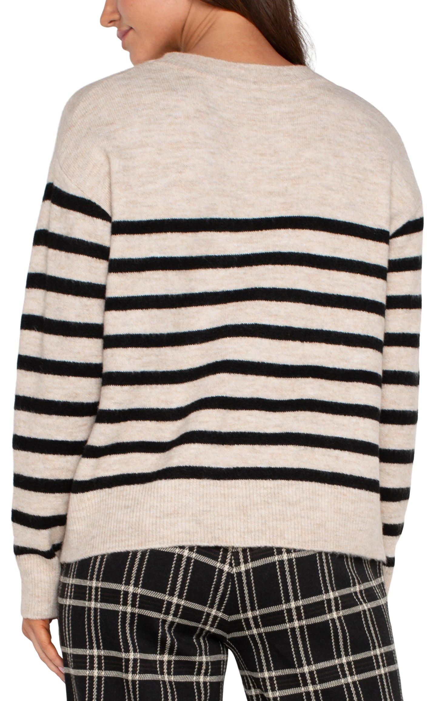 Drop Shoulder Sweater in Oatmeal Heather Stripe by Liverpool