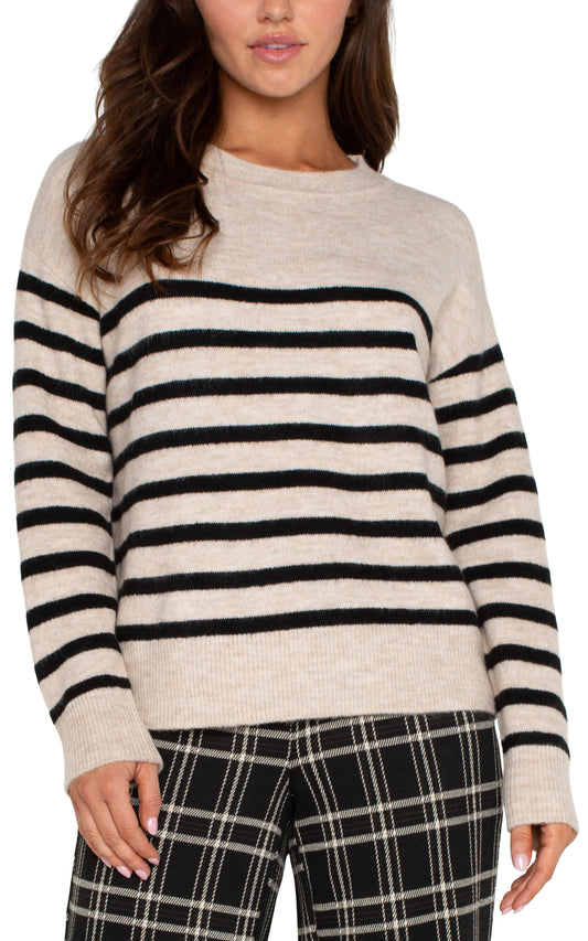 Drop Shoulder Sweater in Oatmeal Heather Stripe by Liverpool