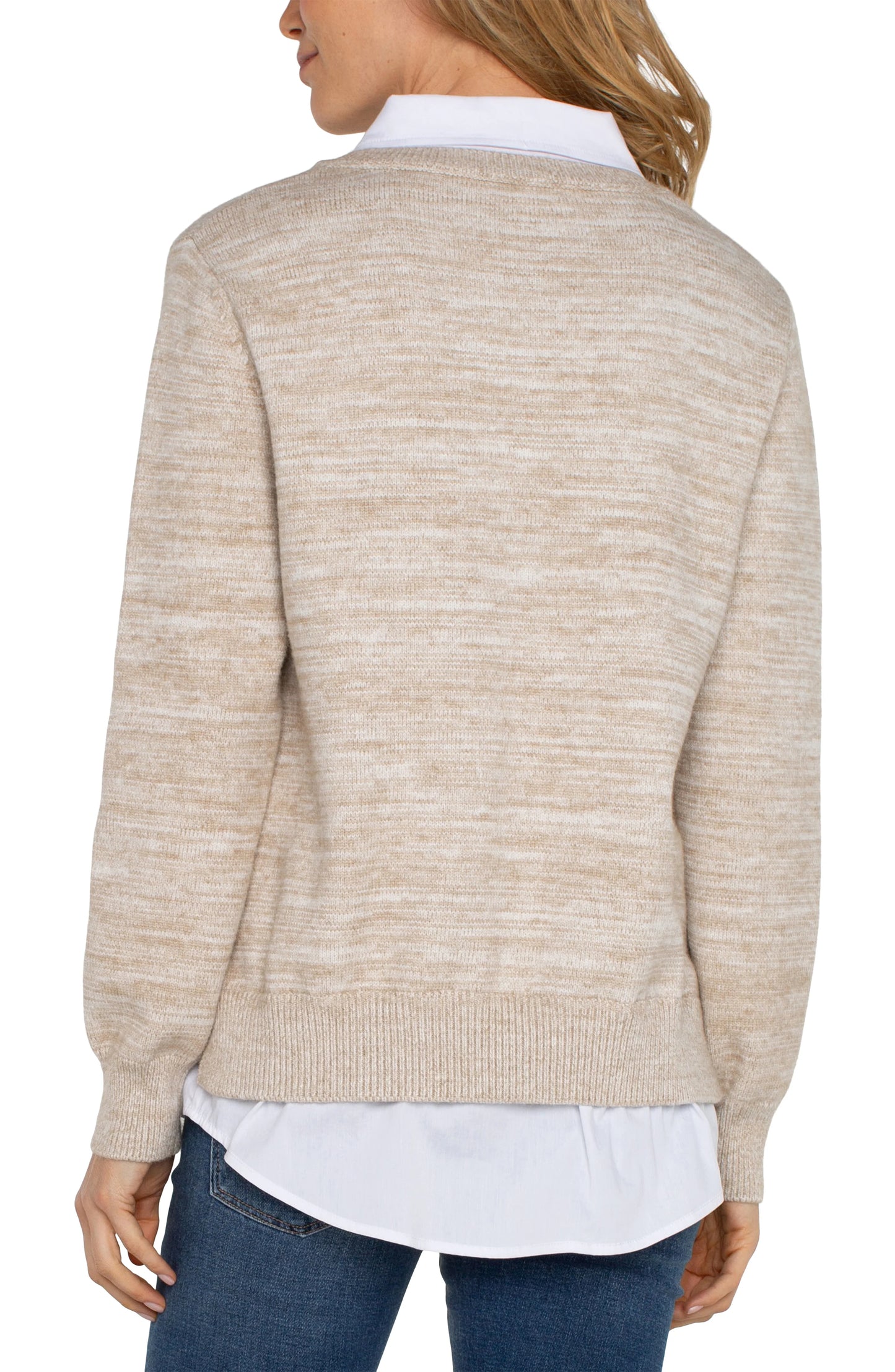 Twofer Collared Sweater in Oatmeal Meange by Liverpool