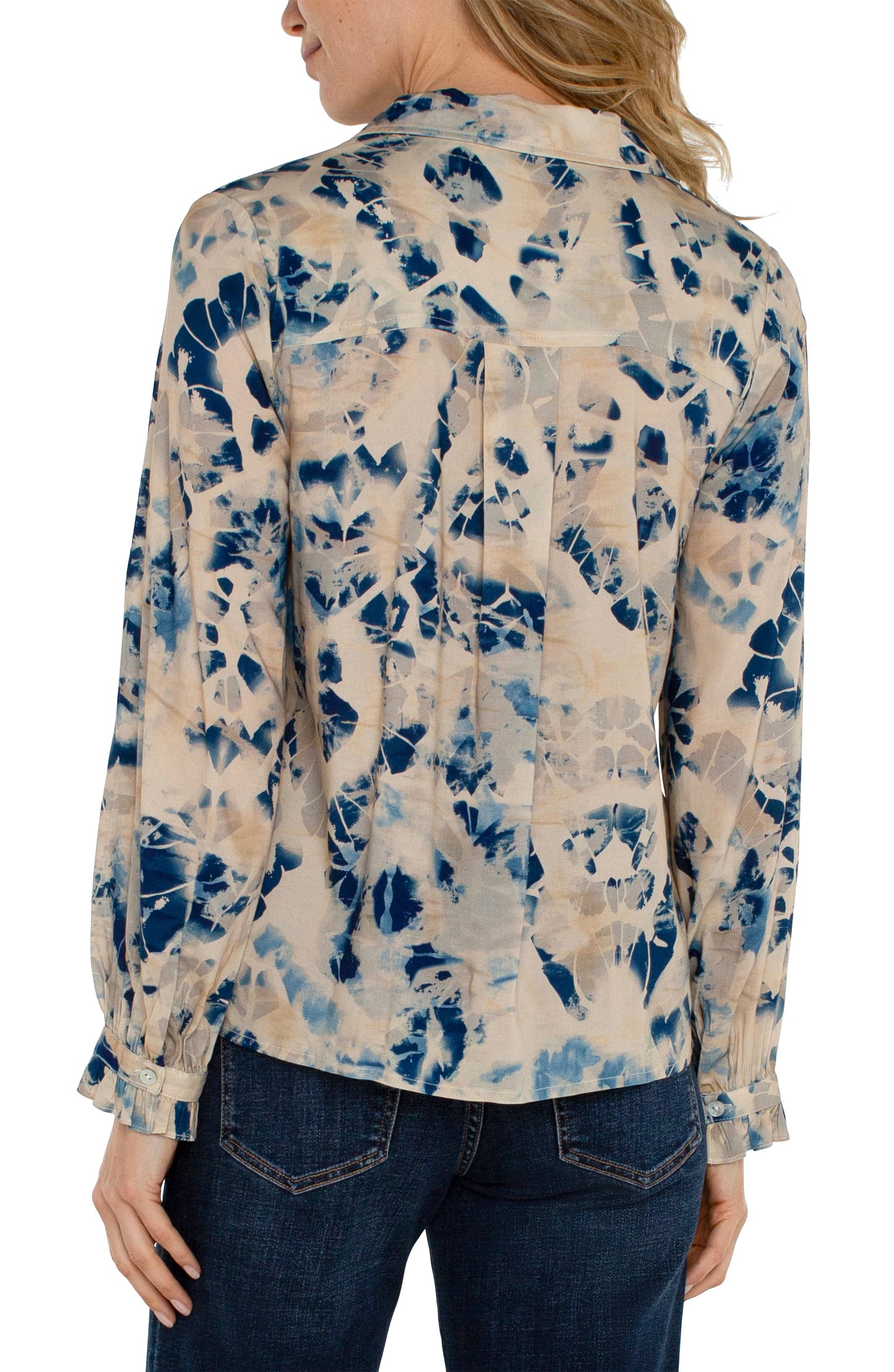 Collared Button Front Blouse in Lapis Multi by Liverpool