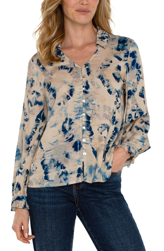 Collared Button Front Blouse in Lapis Multi by Liverpool