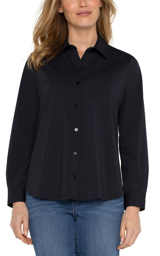 Button Front Knit Shirt in Black by Liverpool