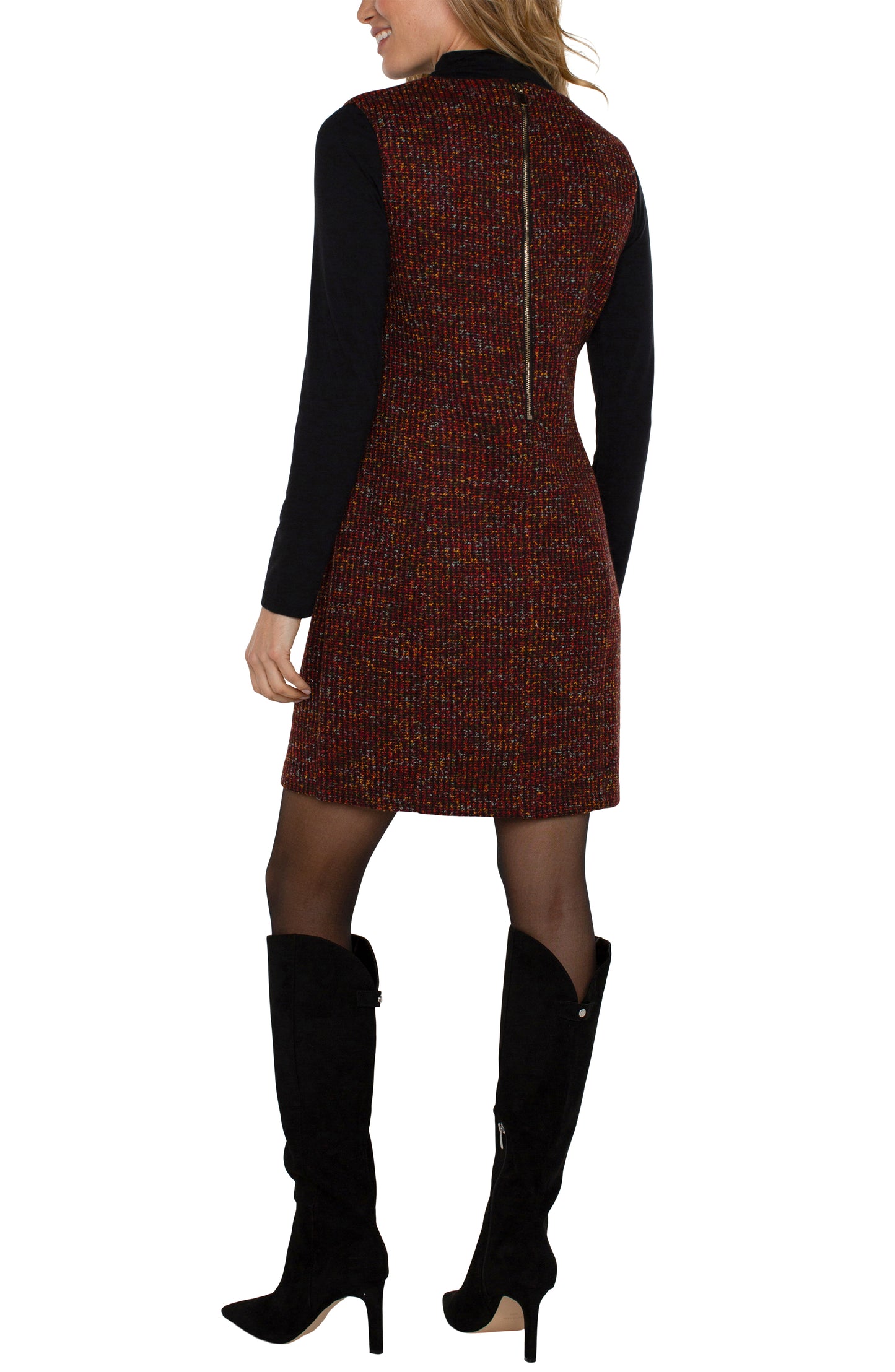 Sleeveless Shift Dress in Bordeaux Multi Boucle by Liverpool